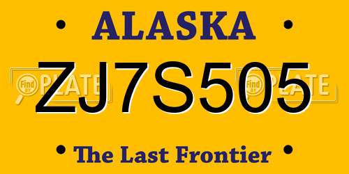 ZJ7S505 Alaska License Plate