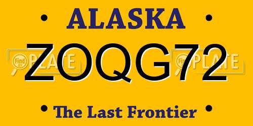 ZOQG72 Alaska License Plate