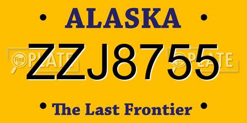 ZZJ8755 Alaska License Plate