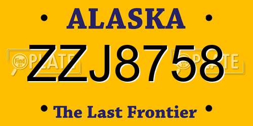 ZZJ8758 Alaska License Plate