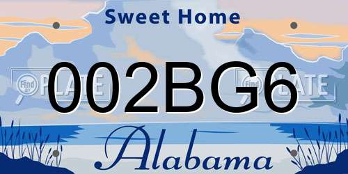 002BG6 Alabama License Plate