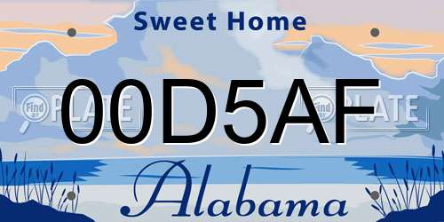 00D5AF Alabama License Plate