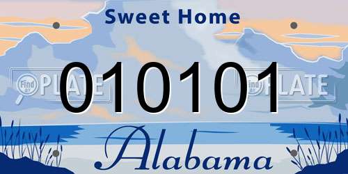 010101 Alabama License Plate