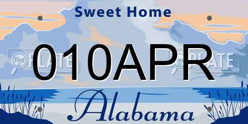 010APR Alabama License Plate
