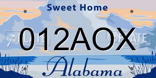 012AOX Alabama License Plate
