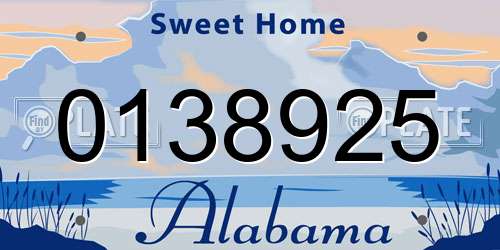 0138925 Alabama License Plate