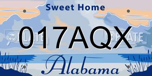 017AQX Alabama License Plate