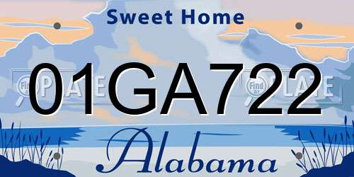 01GA722 Alabama License Plate