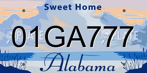 01GA777 Alabama License Plate