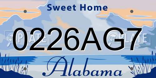 0226AG7 Alabama License Plate
