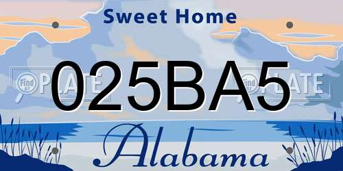 025BA5 Alabama License Plate