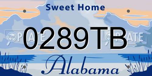 0289TB Alabama License Plate
