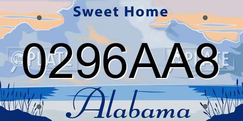 0296AA8 Alabama License Plate
