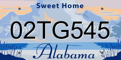 02TG545 Alabama License Plate