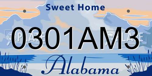0301AM3 Alabama License Plate