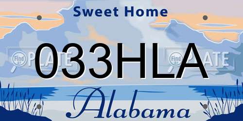 033HLA Alabama License Plate