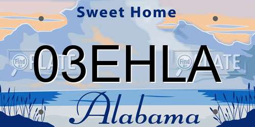 03EHLA Alabama License Plate