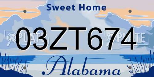 03ZT674 Alabama License Plate