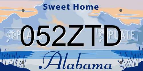 052ZTD Alabama License Plate