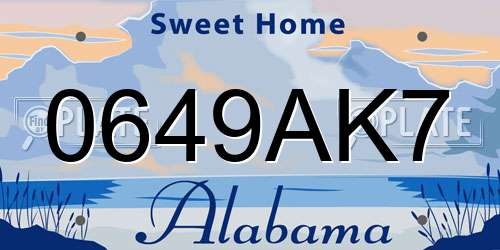0649AK7 Alabama License Plate