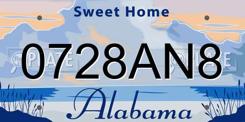 0728AN8 Alabama License Plate