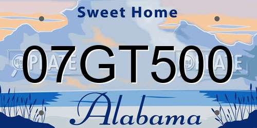 07GT500 Alabama License Plate