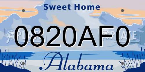 0820AF0 Alabama License Plate