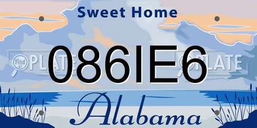 086IE6 Alabama License Plate