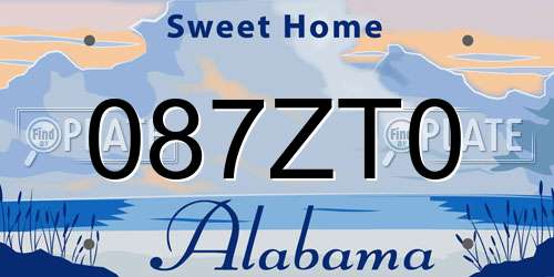 087ZT0 Alabama License Plate