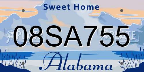 08SA755 Alabama License Plate