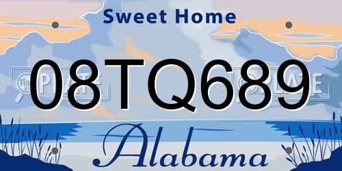 08TQ689 Alabama License Plate