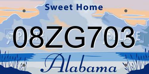 08ZG703 Alabama License Plate