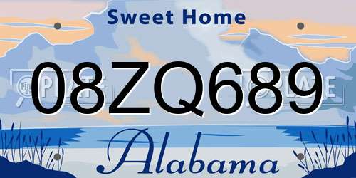 08ZQ689 Alabama License Plate