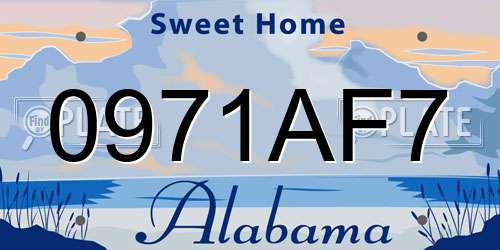 0971AF7 Alabama License Plate