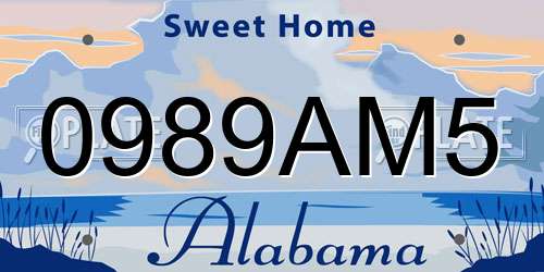 0989AM5 Alabama License Plate