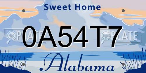 0A54T7 Alabama License Plate