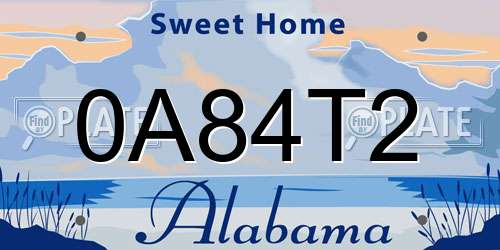 0A84T2 Alabama License Plate