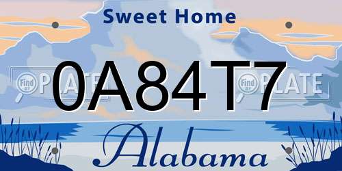 0A84T7 Alabama License Plate
