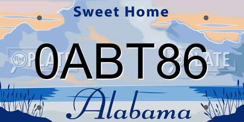 0ABT86 Alabama License Plate