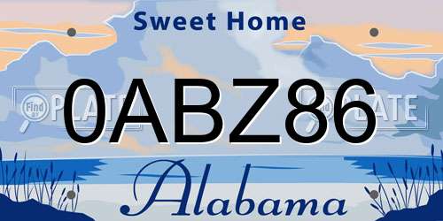 0ABZ86 Alabama License Plate