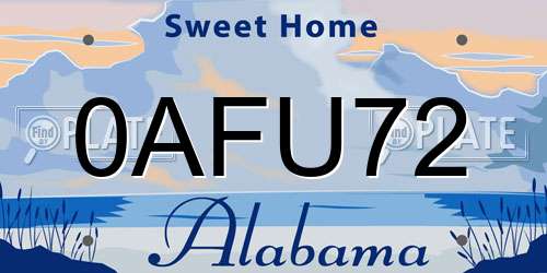 0AFU72 Alabama License Plate