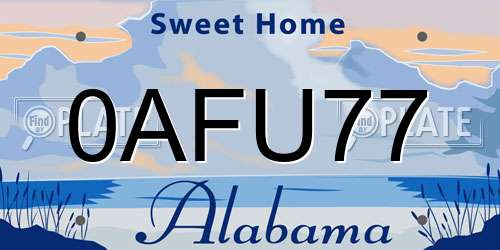 0AFU77 Alabama License Plate