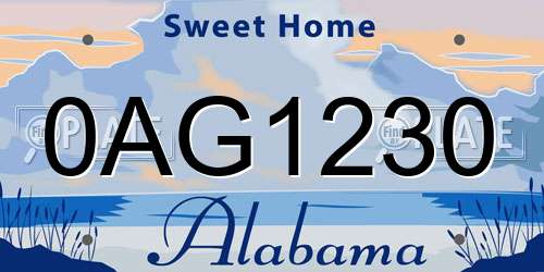 0AG1230 Alabama License Plate