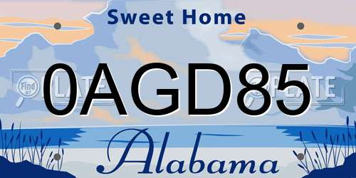 0AGD85 Alabama License Plate