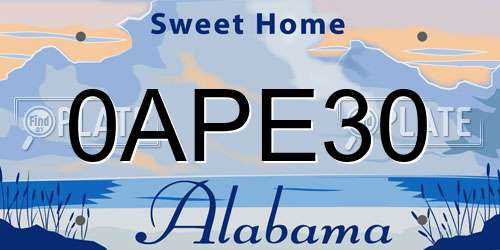 0APE30 Alabama License Plate