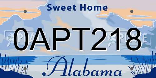 0APT218 Alabama License Plate
