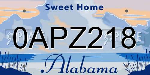 0APZ218 Alabama License Plate