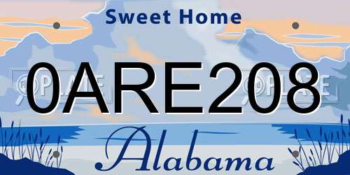0ARE208 Alabama License Plate