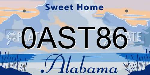 0AST86 Alabama License Plate