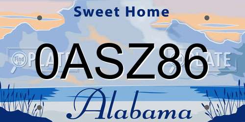 0ASZ86 Alabama License Plate